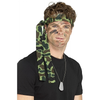 Leger accessoires verkleedset   dogtags ketting   en camouflage hoofdband
