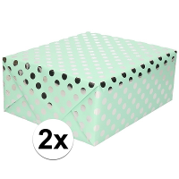 Luxe folie inpakpapier/cadeaupapier   2x   mintgroen/zilveren stip   200 x 70 cm
