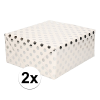Luxe folie inpakpapier/cadeaupapier   2x   wit/zilveren stip   200 x 70 cm