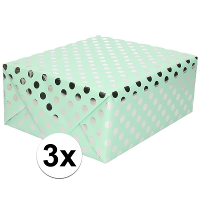 Luxe folie inpakpapier/cadeaupapier   3x   mintgroen/zilveren stip   200 x 70 cm