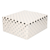Luxe folie inpakpapier/cadeaupapier   wit/zilveren stip   200 x 70 cm