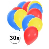 Shoppartners Party Ballonnen   30x stuks   blauw rood geel   latex   27 cm   versiering