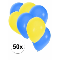 Party ballonnen   50x stuks   27 cm   geel / blauwe versiering   feestartikelen