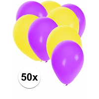 Party ballonnen   50x stuks   27 cm   paars / geel   versiering   feestartikelen