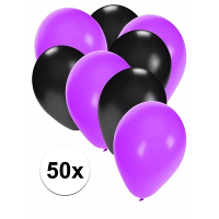 Party ballonnen   50x stuks   27 cm   paars / zwart   versiering   feestartikelen