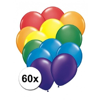 Party ballonnen   60x stuks   regenboog kleuren   versiering   feestartikelen