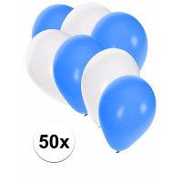 Party ballonnen kleuren mix set   50x stuks   Ballonnen   blauw en wit   knoopballonnen