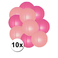 Party Lampionnen pakket   fuchsia roze en lichtroze   10x stuks   Dia 25 cm   Versiering   Buiten/bi