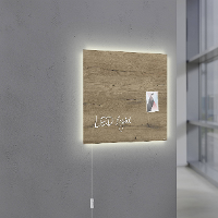 Sigel glas magneet board GL405 artverumÂ® met LED verlichting, Design natural wood, houten look, 48x48 cm