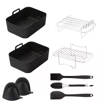 Silicone Airfryer Accessoireset 8 Inch Silicone Liner Mand met Handschoenen Grillbofstel Herbruikbaar Ovenaccessoire Air