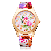 Silicone Flower Butterfly Round Gold Women Quartz Wrist Watch