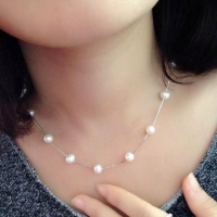 Silver Concise Pearl Collar Choker Chain Necklace Women Jewelry