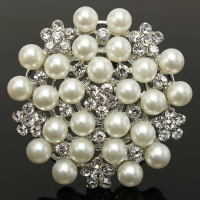 Silver Crystal Rhinestone Pearl Snowflake Pin Brooch For Women
