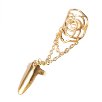Silver Gold Hollow Rose Ring Alloy Rhinestone Nail Ring Jewelry For Women
