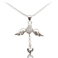 Silver Plated Angel Wing Crystal Pendant Necklace Chain Jewelry
