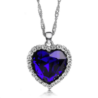 Silver Plated Crystal Rhinestone Ocean Heart Pendant Necklace