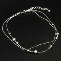 Silver Plated Double Layer Beads Charms Anklet Foot Chain For Women