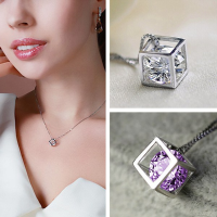 Silver Plated Geometric Crystal Square Necklace Pendant Diy Jewelry