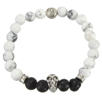Silver Skull Head White Turquoise Lava Stone Bracelet