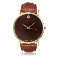 Simple Style No Dial Pu Leather Woman Man Analog Quartz Watch
