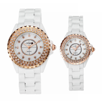 Sinobi 9688 Sapphire Mirror Watch White Ceramics With Rhinestones Case Fashion Couple Watches