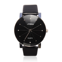 Sinobi Black Leather Simple Style Thin Quartz Watch