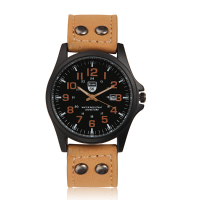 Sk Men Pu Leather Band Sport Analog Quartz Military Watch