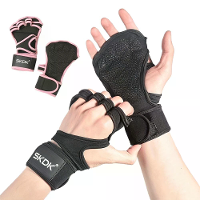 SKDK 1 Paar Gewichtheffen Fitness Sporthandschoenen Antislip Ademend Zweetafvoerend Siliconen Palm Verlengde Band Polsbe