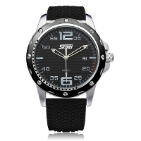 Skmei 0992 Date Calendar Round Black Rubber Men Wrist Quartz Watch