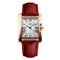 Skmei 1085 Fashion Women Quartz Watch Elegant Rectangle Dail Leather Strap Wristwatch