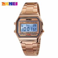 Skmei 1123 Rectangle Digital Stainless Steel Band Fashion Luxury Men Women Unisex Wrist Watch