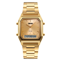 Skmei 1220 Alloy Case 30m Waterproof Luminous Business Classic Quartz Digital Dual Display Watch