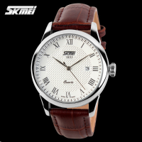 Skmei 9058 Men Women Leather Band Analog Quartz Couples Wrist Watch