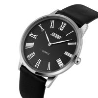 Skmei 9092 Leather Band Ultra Thin Dial Waterproof Men Quartz Watch
