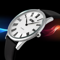 Skmei 9092 Leather Band Ultra Thin Dial Waterproof Quartz Watch