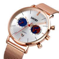 SKMEI 9231 Mode Herenhorloge Lichtgevende Datumweergave Chronograaf Creatieve Kleine Wijzerplaat Mesh Riem Quartz Horlog