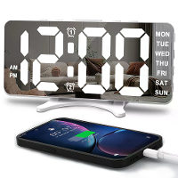 Slimme LED Spiegel Digitale Klok Alarmklok LED Digitale Klok Automatisch Dimmende Spiegel Oplaadbare Digitale Klok voor
