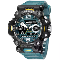 SMAEL Heren LED Luminous Waterdichte Sport Digitale Dubbele Weergave Horloge Multifunctionele Buitenkalender Alarm Horlo