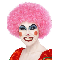 Carnaval verkleed Afropruik groot   roze   volwassenen   krullen   clown