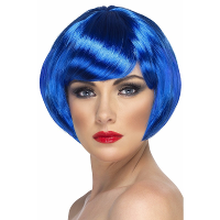 Carnaval verkleed damespruik   kort haar   blauw   Supermodel Bobline   kort pittig