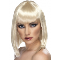 Carnaval verkleed damespruik met pony   blond   half lang haar