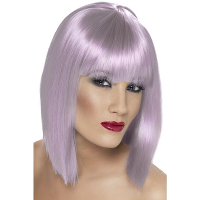 Carnaval verkleed damespruik met pony   lila paars   half lang haar