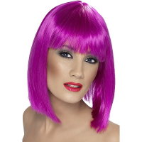 Carnaval verkleed damespruik met pony   paars   half lang haar