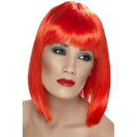 Carnaval verkleed damespruik met pony   rood   half lang haar