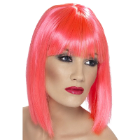 Carnaval verkleed damespruik met pony   roze   half lang haar