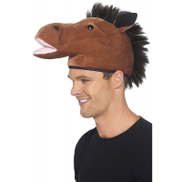 Carnaval verkleed dierenpak hoed   Paardenhoofd   bruin   met details