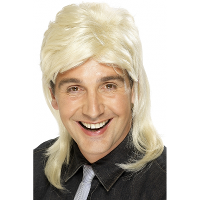 Carnaval verkleed heren pruik   jaren 80 met matje   blond   half lang haar