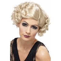 Carnaval verkleed jaren 20 damespruik   blond   kort model haar   golvend