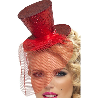 Carnaval verkleed mini hoedje op diadeem   Funny hoge hoed   Rood   Dames