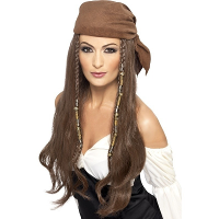 Carnaval verkleed piratenpruik met bandana   bruin   voor dames   damespruiken